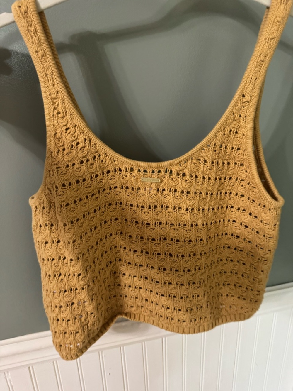 Billabong Crochet Knit Mustard Tank Top - Women’s Sleeveless Crop - Picture 4 of 5